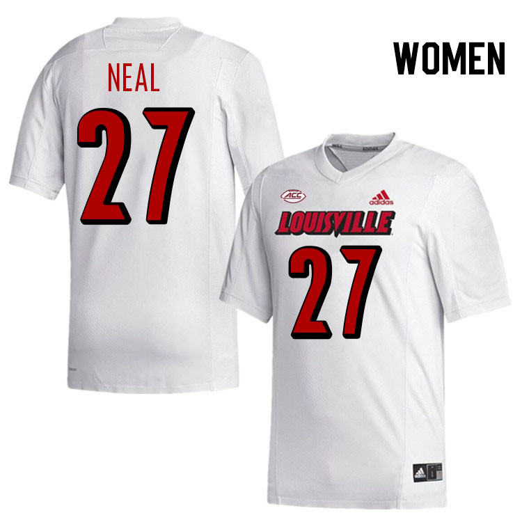 Women #27 Devin Neal Louisville Cardinals College Football Jerseys Stitched-White